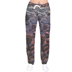 Twilight Treasures: Rocky Beachscape  Women Velvet Drawstring Pants by dflcprintsclothing