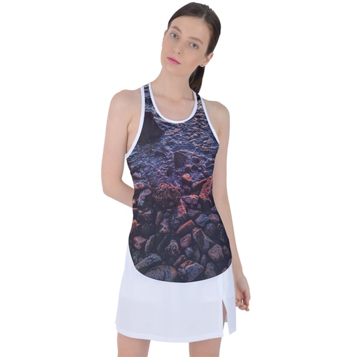 Twilight Treasures: Rocky Beachscape  Racer Back Mesh Tank Top