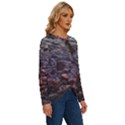 Twilight Treasures: Rocky Beachscape  Long Sleeve Crew Neck Pullover Top View3