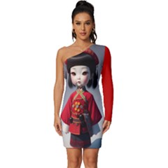 Doll Art Long Sleeve One Shoulder Mini Dress by Trending