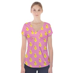 Rubber Duck Pattern Short Sleeve Front Detail Top by Valentinaart