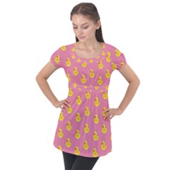 Rubber Duck Pattern Puff Sleeve Tunic Top by Valentinaart