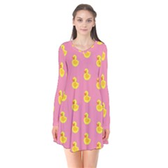 Rubber Duck Pattern Long Sleeve V-neck Flare Dress by Valentinaart