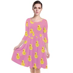 Rubber Duck Pattern Quarter Sleeve Waist Band Dress by Valentinaart