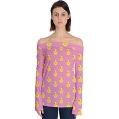 Rubber Duck Pattern Off Shoulder Long Sleeve Top by Valentinaart