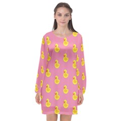 Rubber Duck Pattern Long Sleeve Chiffon Shift Dress  by Valentinaart