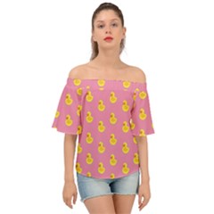 Rubber Duck Pattern Off Shoulder Short Sleeve Top by Valentinaart