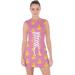 Rubber Duck Pattern Lace Up Front Bodycon Dress by Valentinaart