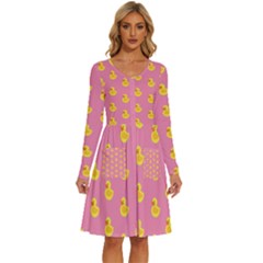 Rubber Duck Pattern Long Sleeve Dress With Pocket by Valentinaart