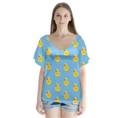 Rubber Duck Pattern V-neck Flutter Sleeve Top by Valentinaart