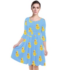 Rubber Duck Pattern Quarter Sleeve Waist Band Dress by Valentinaart