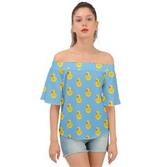 Rubber Duck Pattern Off Shoulder Short Sleeve Top by Valentinaart