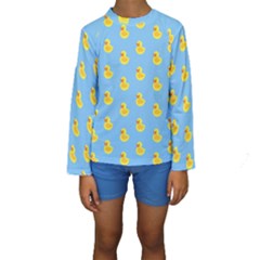 Rubber Duck Pattern Kids  Long Sleeve Swimwear by Valentinaart