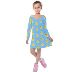 Rubber Duck Pattern Kids  Long Sleeve Velvet Dress by Valentinaart