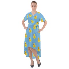 Rubber Duck Pattern Front Wrap High Low Dress by Valentinaart