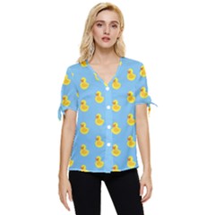 Rubber Duck Pattern Bow Sleeve Button Up Top by Valentinaart