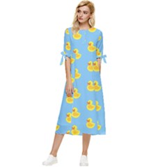 Rubber Duck Pattern Bow Sleeve Chiffon Midi Dress by Valentinaart