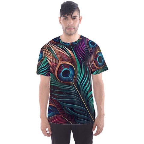 Peacock Feathers Nature Feather Pattern Men s Sport Mesh Tee by pakminggu