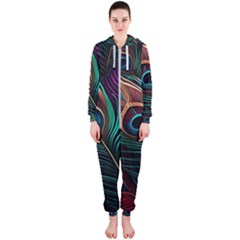 Peacock Feathers Nature Feather Pattern Hooded Jumpsuit (ladies) by pakminggu