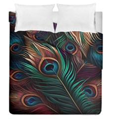 Peacock Feathers Nature Feather Pattern Duvet Cover Double Side (queen Size) by pakminggu