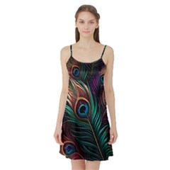 Peacock Feathers Nature Feather Pattern Satin Night Slip by pakminggu