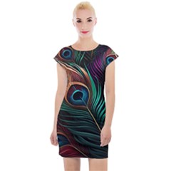 Peacock Feathers Nature Feather Pattern Cap Sleeve Bodycon Dress by pakminggu