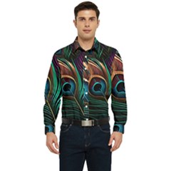 Peacock Feathers Nature Feather Pattern Men s Long Sleeve  Shirt by pakminggu