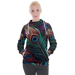 Peacock Feathers Nature Feather Pattern Women s Hooded Pullover by pakminggu