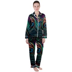 Peacock Feathers Nature Feather Pattern Women s Long Sleeve Satin Pajamas Set	 by pakminggu