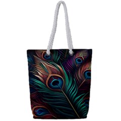 Peacock Feathers Nature Feather Pattern Full Print Rope Handle Tote (small) by pakminggu