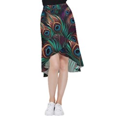 Peacock Feathers Nature Feather Pattern Frill Hi Low Chiffon Skirt by pakminggu