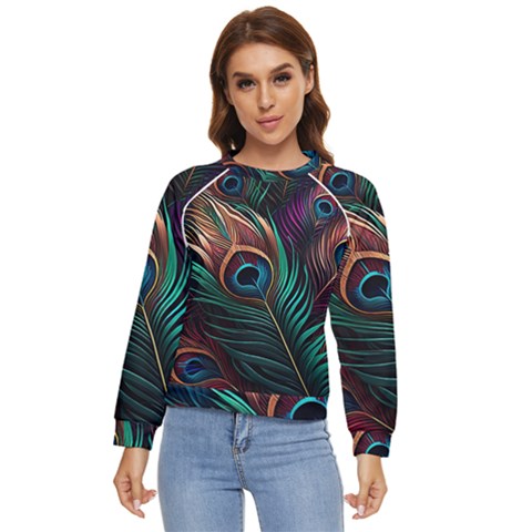 Peacock Feathers Nature Feather Pattern Women s Long Sleeve Raglan Tee by pakminggu