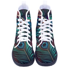 Peacock Feathers Nature Feather Pattern Men s High-top Canvas Sneakers