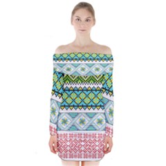 Ukraine Ornament Pattern Symbolism Geometric Long Sleeve Off Shoulder Dress by pakminggu