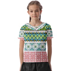 Ukraine Ornament Pattern Symbolism Geometric Kids  Frill Chiffon Blouse