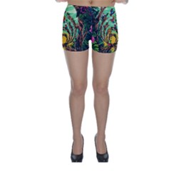 Monkey Tiger Bird Parrot Forest Jungle Style Skinny Shorts by Grandong