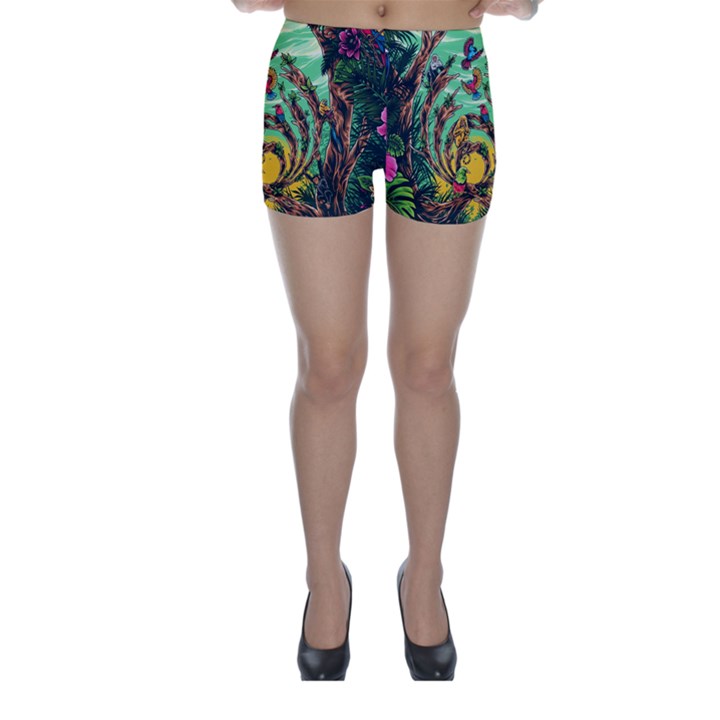 Monkey Tiger Bird Parrot Forest Jungle Style Skinny Shorts