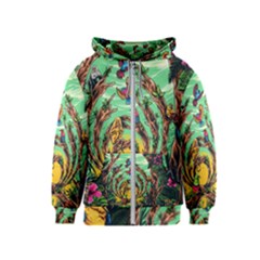 Monkey Tiger Bird Parrot Forest Jungle Style Kids  Zipper Hoodie by Grandong