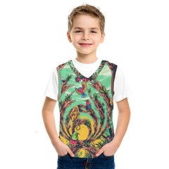 Monkey Tiger Bird Parrot Forest Jungle Style Kids  Basketball Tank Top by Grandong