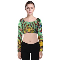 Monkey Tiger Bird Parrot Forest Jungle Style Velvet Long Sleeve Crop Top by Grandong