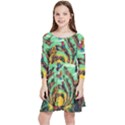 Monkey Tiger Bird Parrot Forest Jungle Style Kids  Quarter Sleeve Skater Dress View1