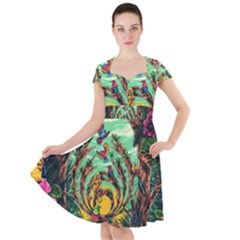 Monkey Tiger Bird Parrot Forest Jungle Style Cap Sleeve Midi Dress by Grandong