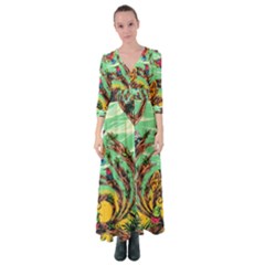 Monkey Tiger Bird Parrot Forest Jungle Style Button Up Maxi Dress by Grandong