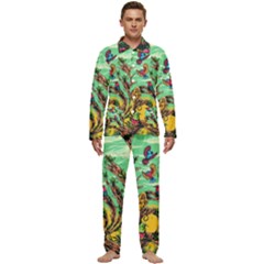 Monkey Tiger Bird Parrot Forest Jungle Style Men s Long Sleeve Velvet Pocket Pajamas Set by Grandong