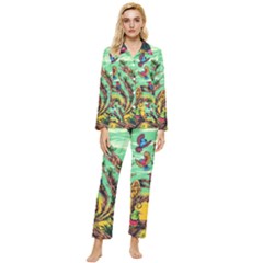 Monkey Tiger Bird Parrot Forest Jungle Style Womens  Long Sleeve Velvet Pocket Pajamas Set by Grandong