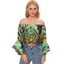 Monkey Tiger Bird Parrot Forest Jungle Style Off Shoulder Flutter Bell Sleeve Top View1