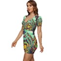 Monkey Tiger Bird Parrot Forest Jungle Style Low Cut Cap Sleeve Mini Dress View2