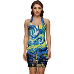 Digital  Painting Of Hut Art Sleeveless Wide Square Neckline Ruched Bodycon Dress by Trending