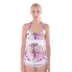 Women With Flowers Boyleg Halter Swimsuit  by fashiontrends