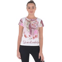 Women With Flowers Short Sleeve Sports Top  by fashiontrends